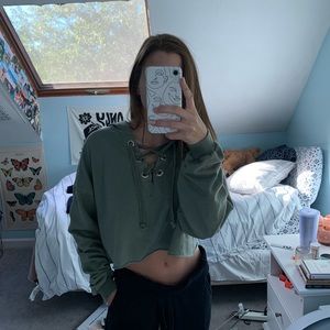 lace up cropped sweatshirt